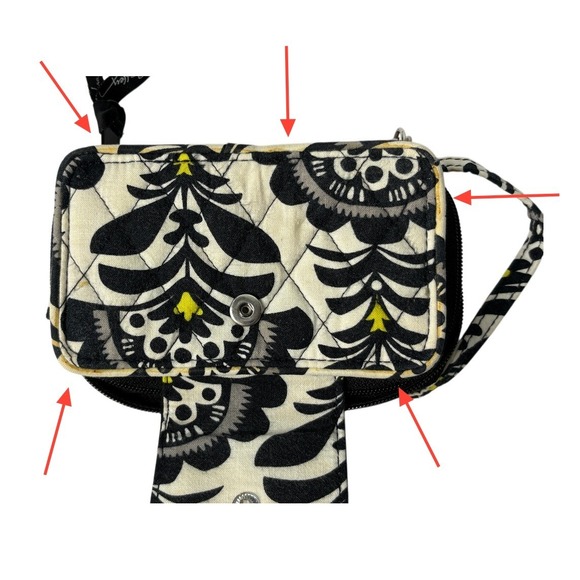 Vera Bradley "Baroque" Black White Floral Zip Around Wristlet Quilted - Picture 4 of 7